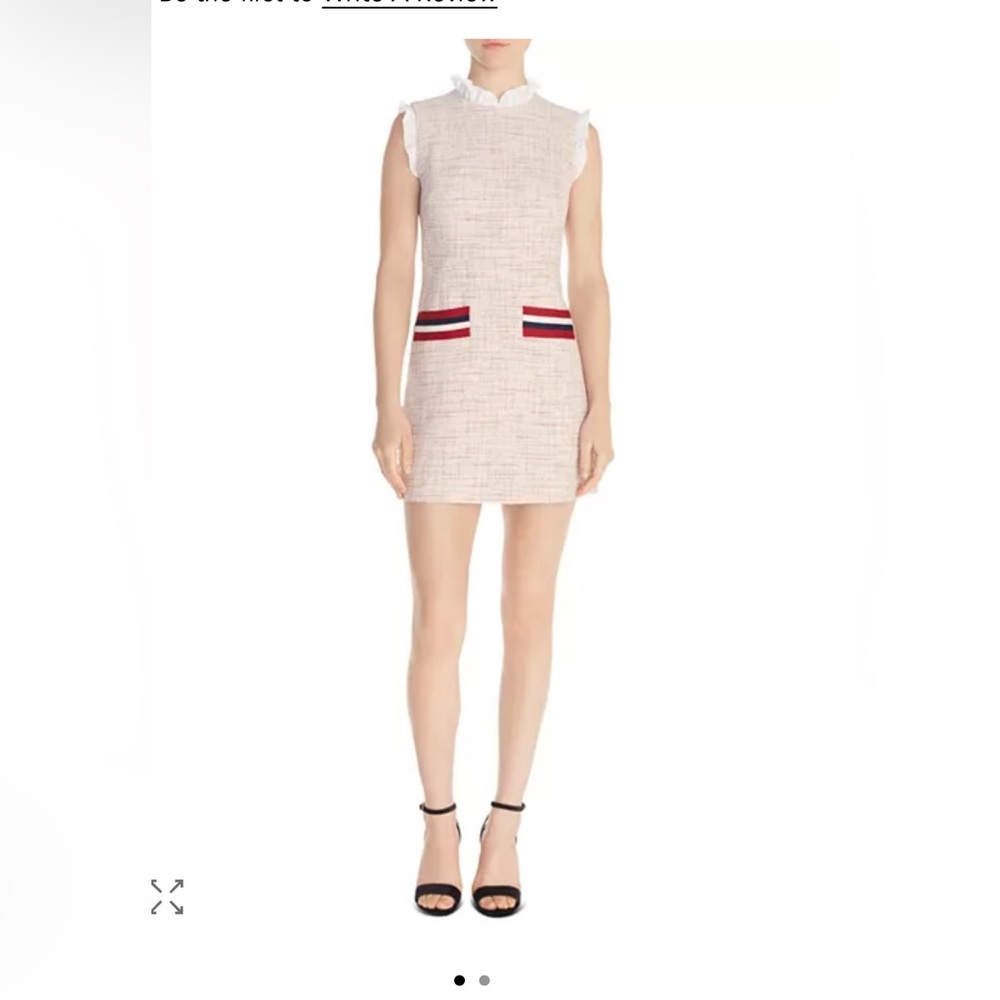 Sandro Cream Mini Dress with Red and Blue Stripes pockets